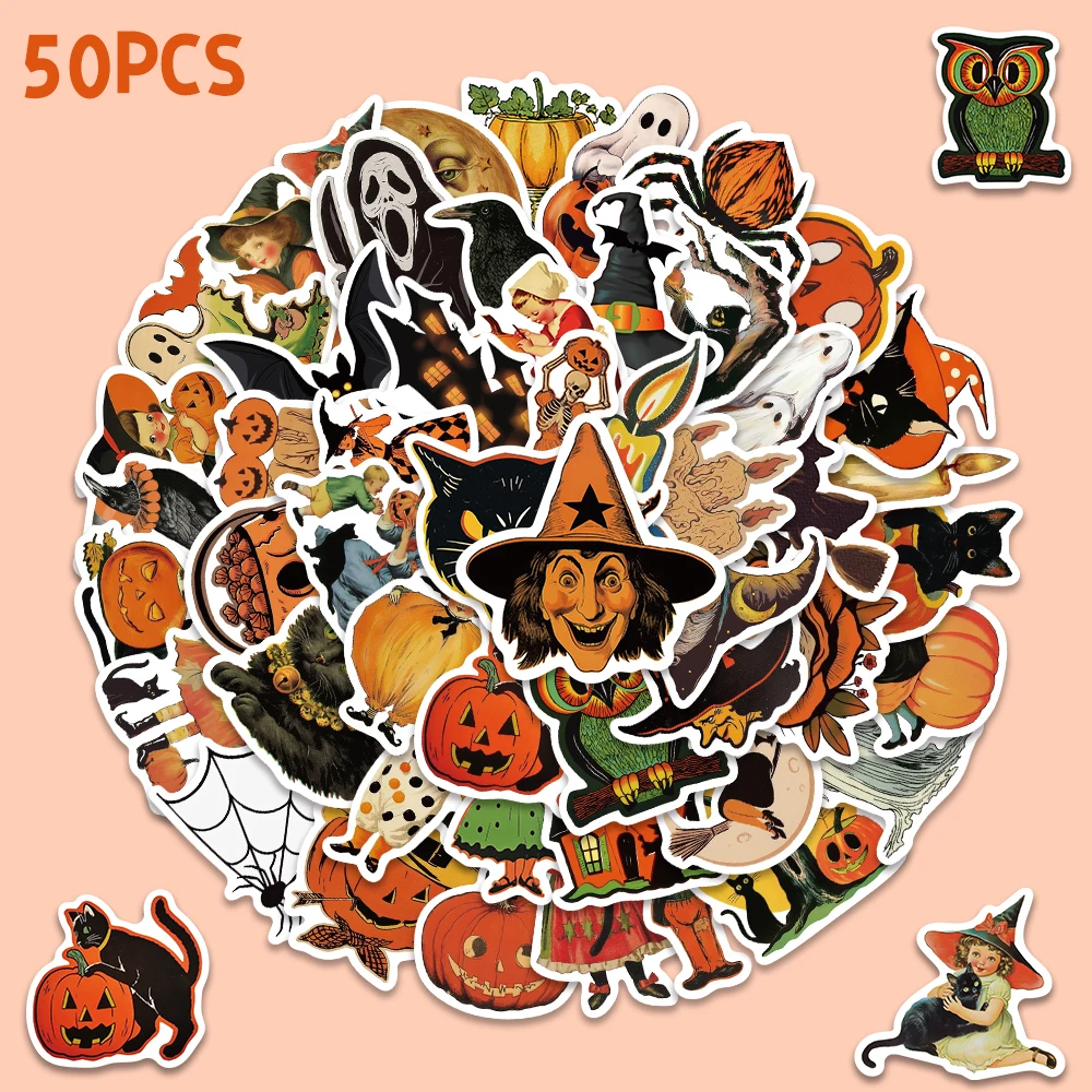 50 pezzi adesivi gotici con teschio di zucca strega scrapbook ufficiale chitarra telefono chitarra skateboard decalcomania fresca regalo per feste di Halloween