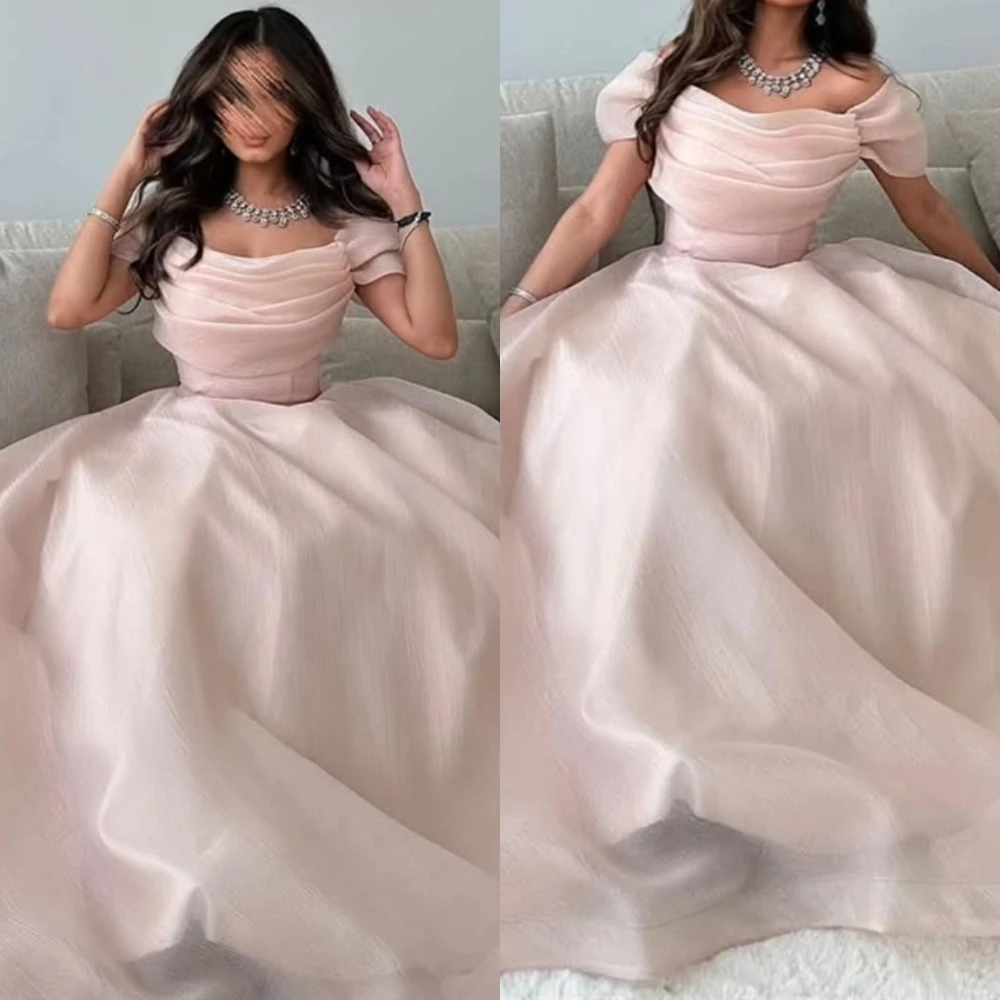 カスタマイズされたクラシック A ライン ストラップレス イブニング ドレス シンプル オフショルダー プロムドレス エレガント オーガンザ ノースリーブ セレブドレス