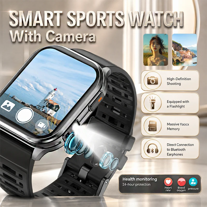 Nouvelle montre intelligente 2,01" 30W Caméra Lampe torche LED 256 Mo de mémoire 670 mAh Étanche Surveillance de la santé Plus de 100 modes sportifs Appel BT Montre intelligente