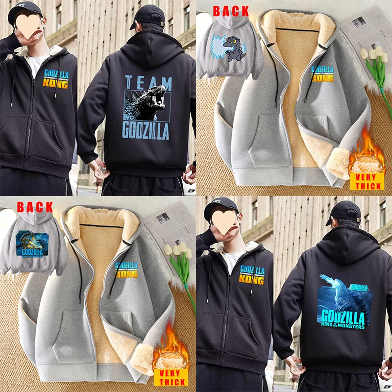 Godzilla Kong-Sweat à capuche zippé pour hommes et femmes, Sweat à capuche Smile, Film de dessin animé, Manteau de sport pour adultes, Streetwear à capuche, Hiver