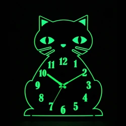 Wall Clock with Numerals Hands Glow Dark Cat Shape Night Light Wall Clock Retro Wooden Wall Indoor Living Room Clock Luminous