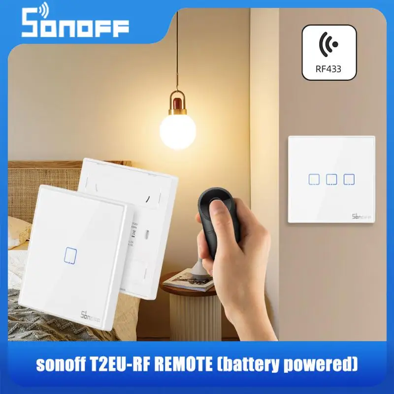 

SONOFF Ewelink T2EU-RF Wall Panel Sticky 433MHz Wireless RF Remote 1-3 Gang Bidirectional Control Easy to Install