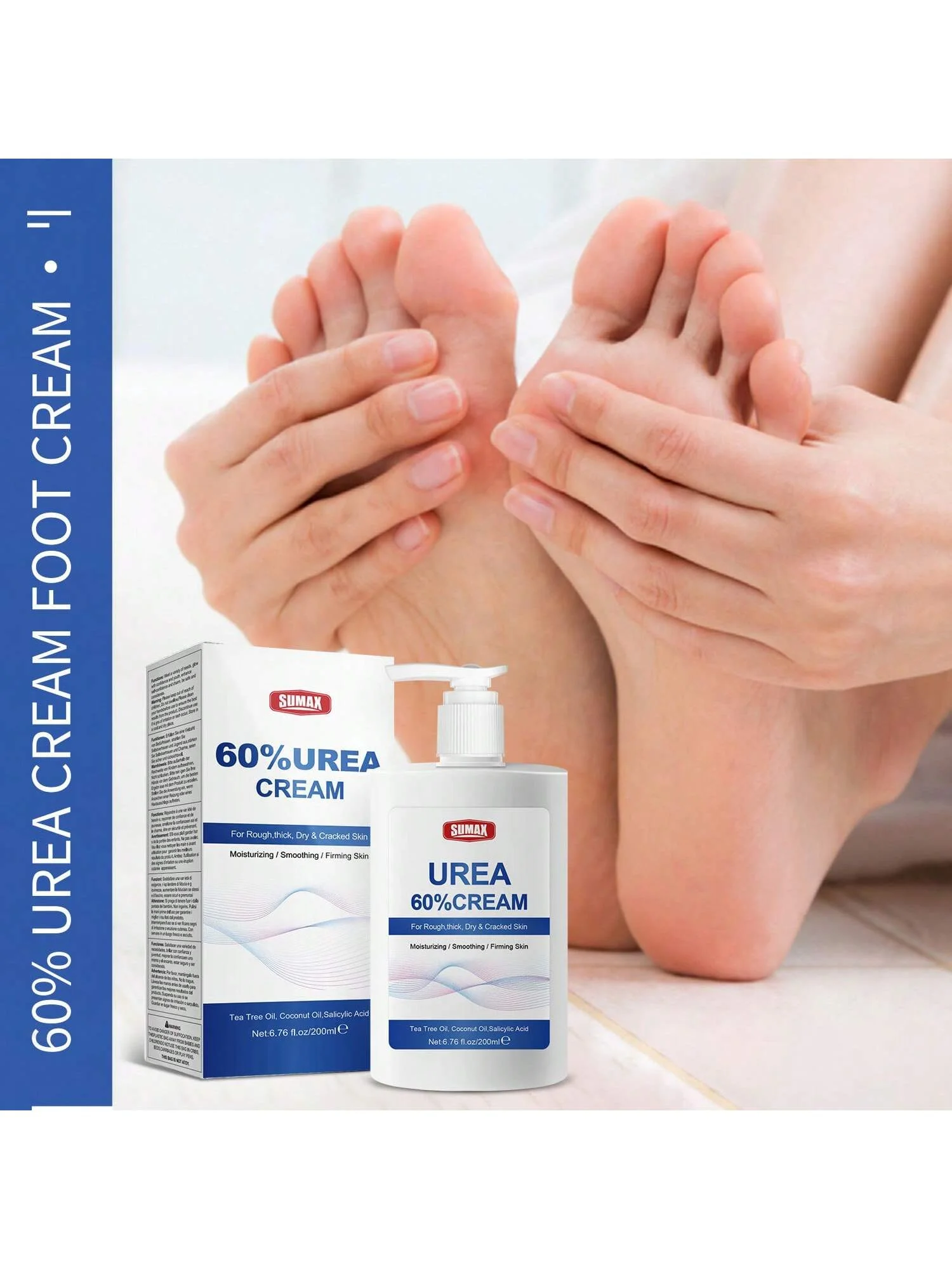 60% Urea Foot Cream With Salicylic Acid, Moisturizing Repair Lotion for Dry Skin, Care for Feet Elbows Knees, 200ml