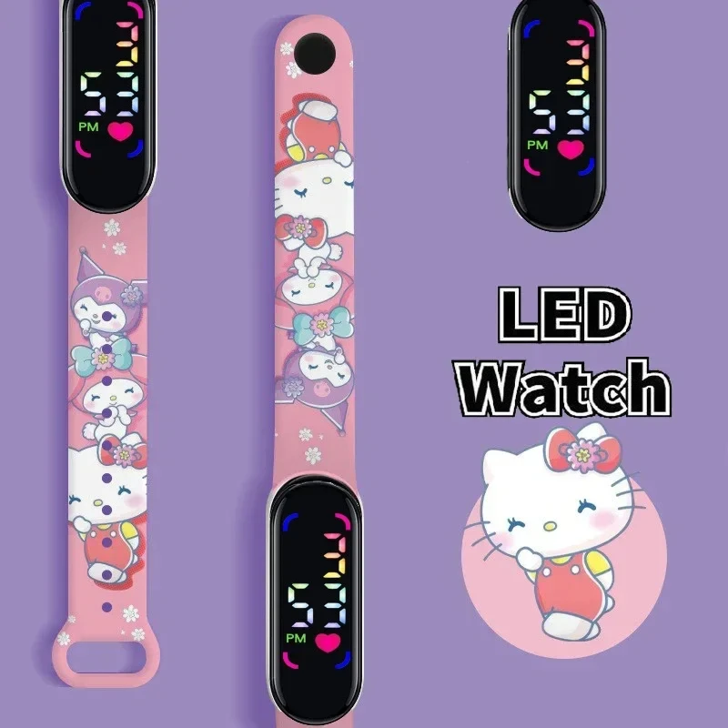 Sanrio Kuromi children\'s  Cartoon Anime Character Luminous Bracelet Watch LED Touch Waterproof Sports kids gifts watch