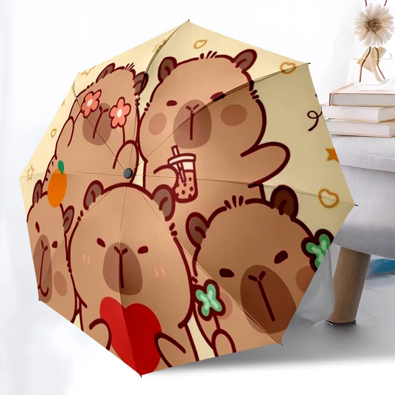 Kawaii Capybara Umbrella Automatic Open/close, Sturdy Iron Frame & 8-Rib Structure, Umbrella for Women & Men, Christmas Gifts