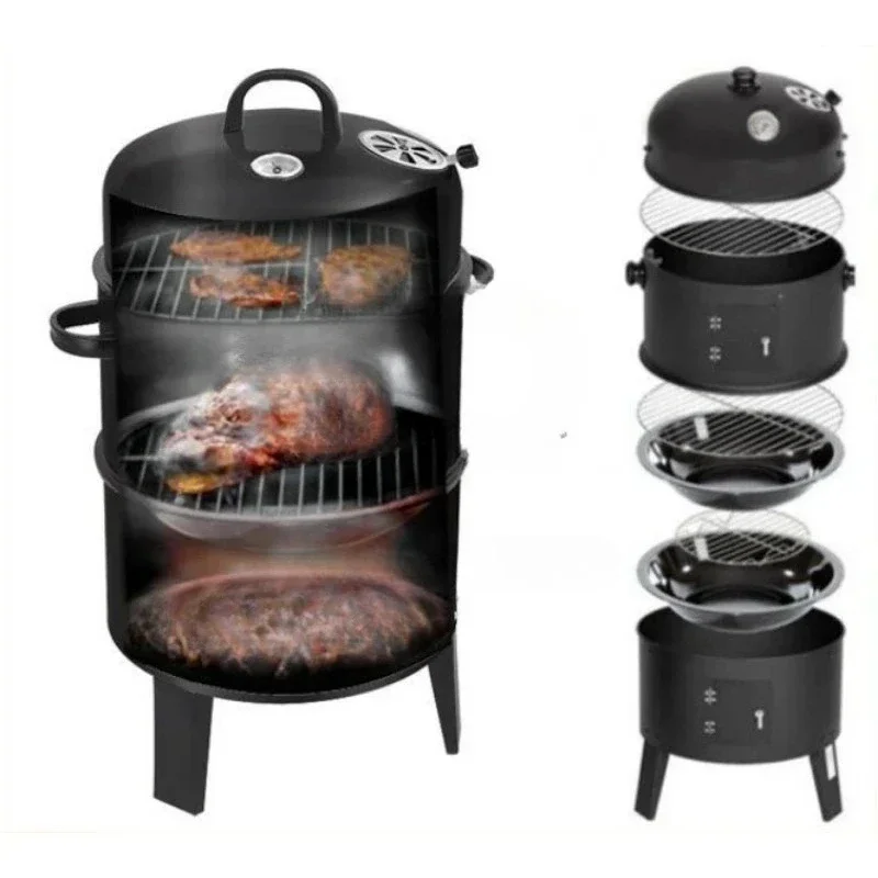 3 in 1 Multi Functional Smoking Stove Outdoor Home Barbecue Grill Barbecue Grill Wood Stove Stew Stove Oven Smoked Bacon