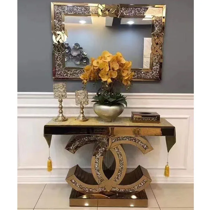 

New Double C Hot Sale Rose Gold Glass Mirror Entrance Table Storage Table Bar Case Decoration Table