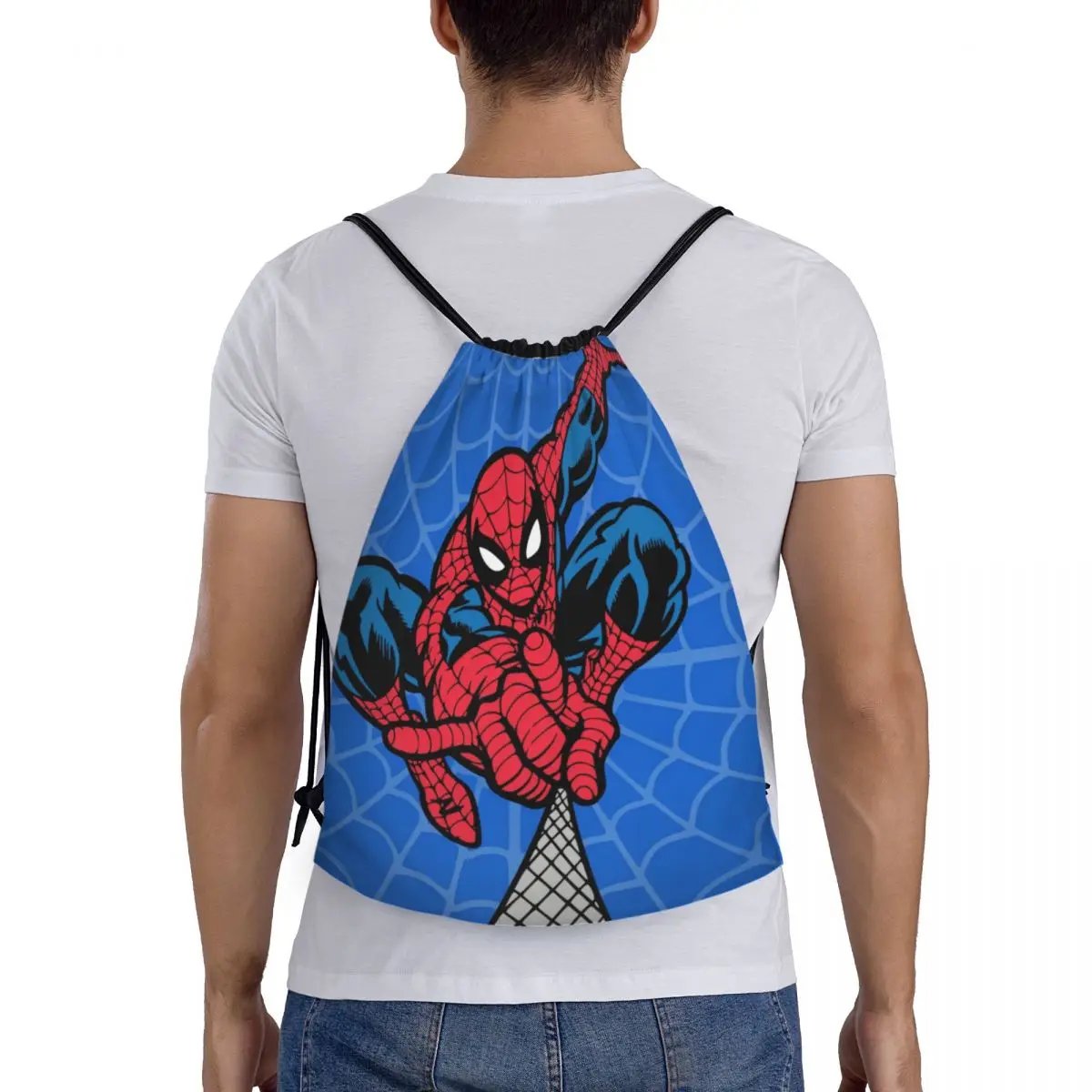 Custom Spider Superhero Drawstring Bag Men Women Foldable Gym Sports Sackpack Shopping Backpacks