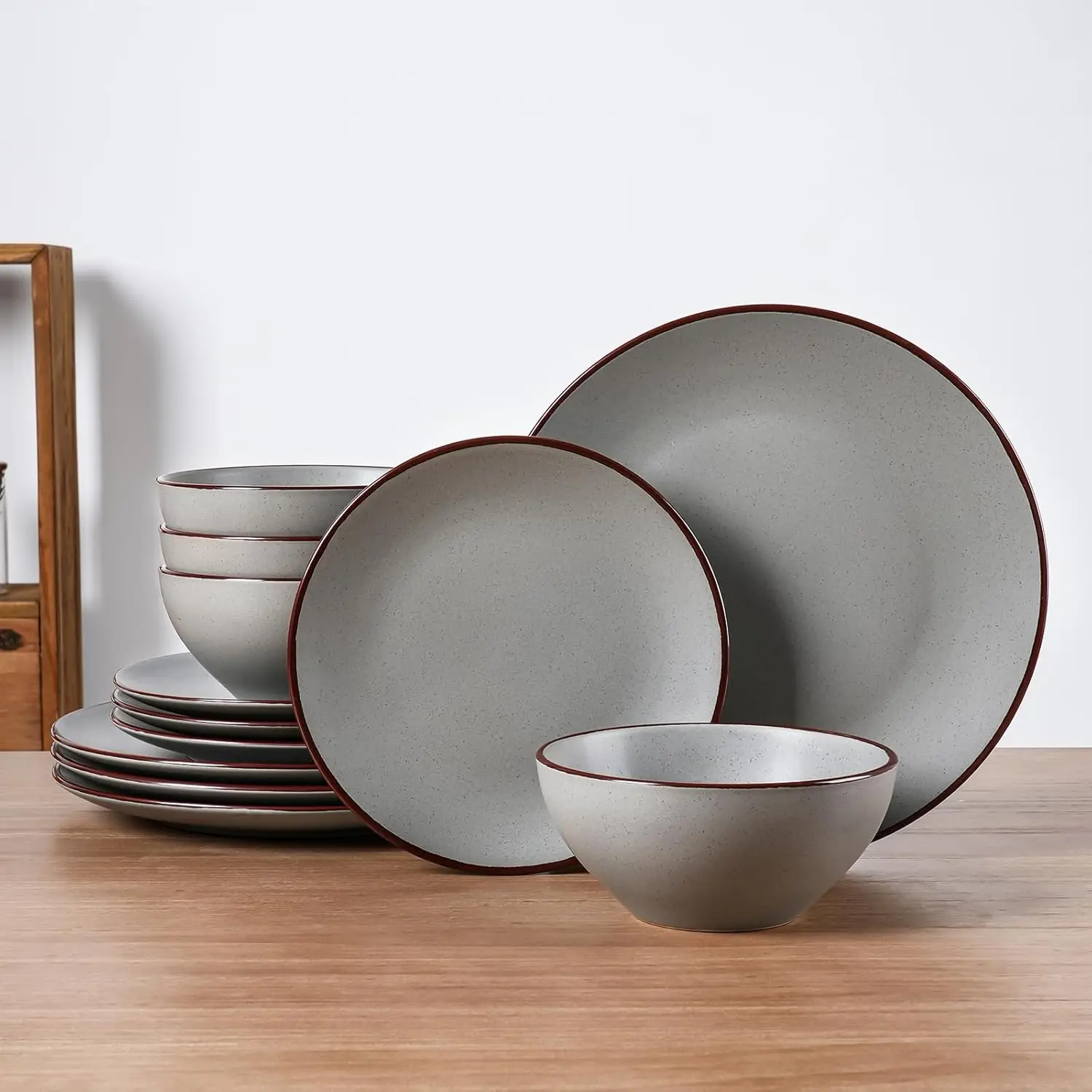 

12-Piece Stoneware Speckled Dinnerware Set for 4, Microwave & Dishwasher Safe in Matte Dark Grey