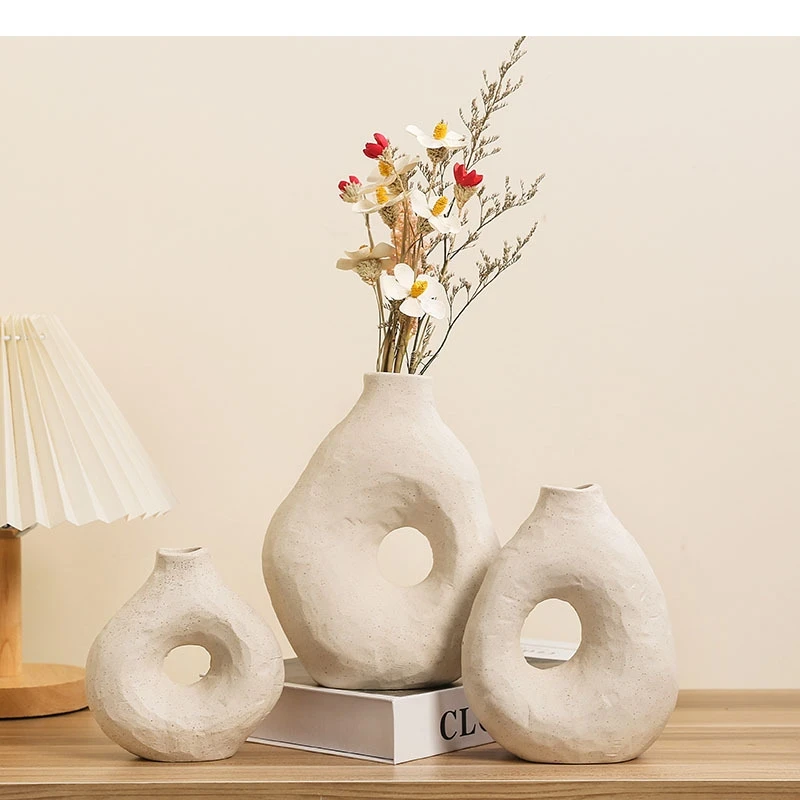 Ceramic Vase Handmade Stoneware Pattern Flower Arrangement Accessories Terrarium Room Decoration