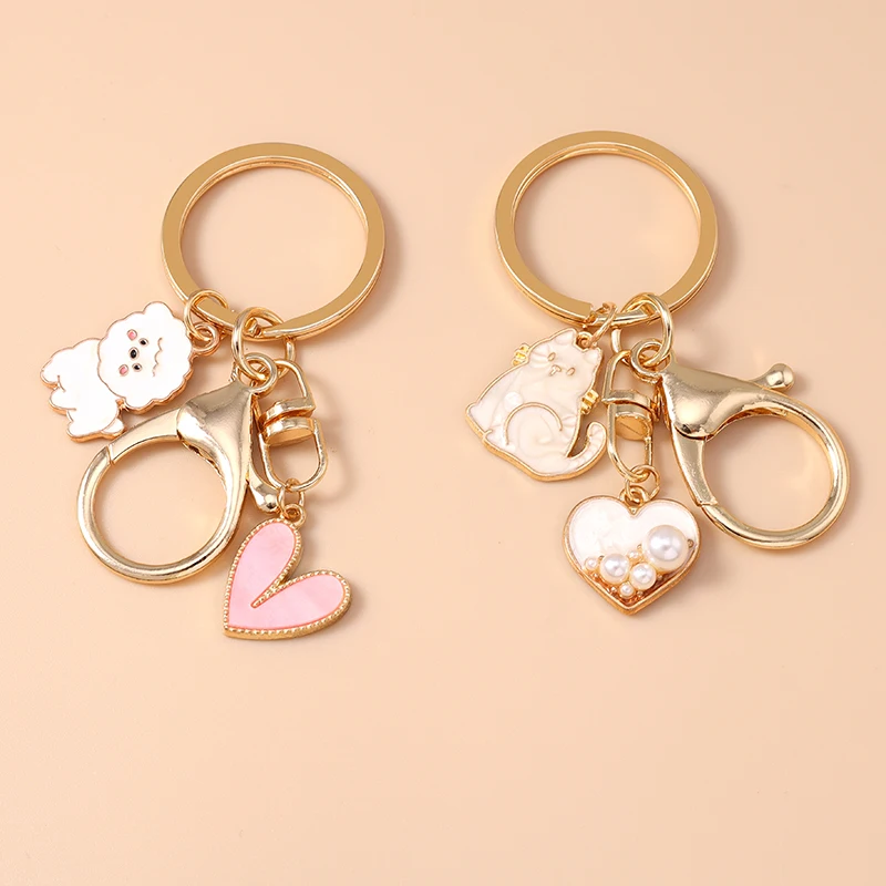 

Cute Enamel Animal Sheep Cat Keychain Love Heart Key Rings for Women Girls Handbag Pendant DIY Jewelry Gifts