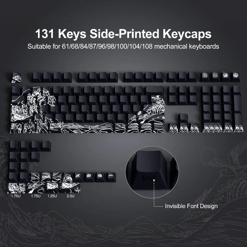 

XVX Artisan Keycap Ukiyo-e translucent PBT 131 Key Caps Mechanical Keyboard Caps Personalized Pc Accessories Gift Korean Keycaps