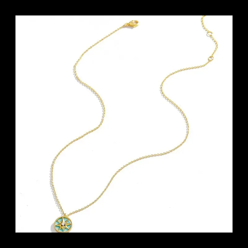 

Copper-plated Real Gold Inlaid Zirconium Octagram Necklace Female, Japanese and Korean Simple Explosion Collarbone Chain Pendant