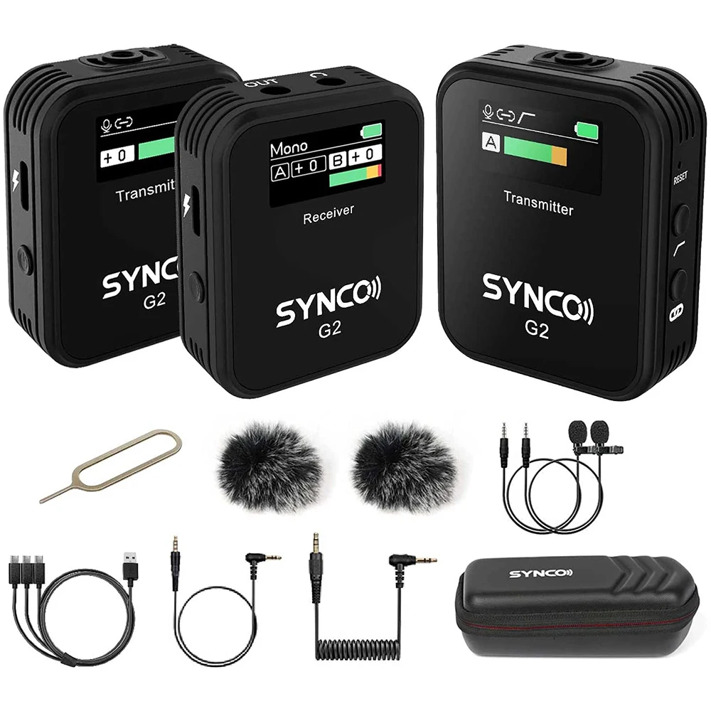 Synco G2 A2 Pro Professional Wireless Microphone for Smartphone Telephone Pc Studio Portable Audio Mic for Vlog Interview Video