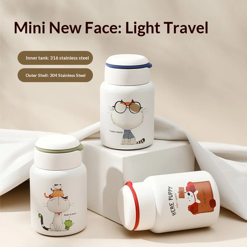 316 Stainless Steel Thermos Cup Cartoon Mini Thermos Cup High Value Pocket Cup Portable Small Capacity Bottle for Tea Coffee