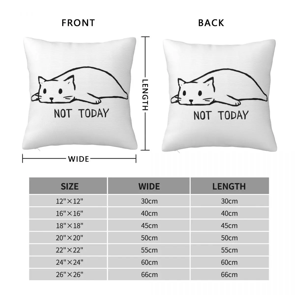 Not Today Lazy Cat Square Pillowcase Polyester Linen Velvet Printed Zip Decor Throw Pillow Case Home Cushion Cover