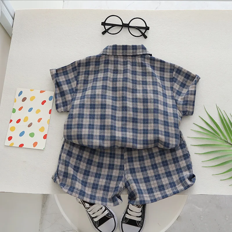 New Summer Baby Clothes Suit Children Boys Plaid Shirt Shorts 2Pcs/Sets Infant Clothing Toddler Casual Costume Kids Tracksuits