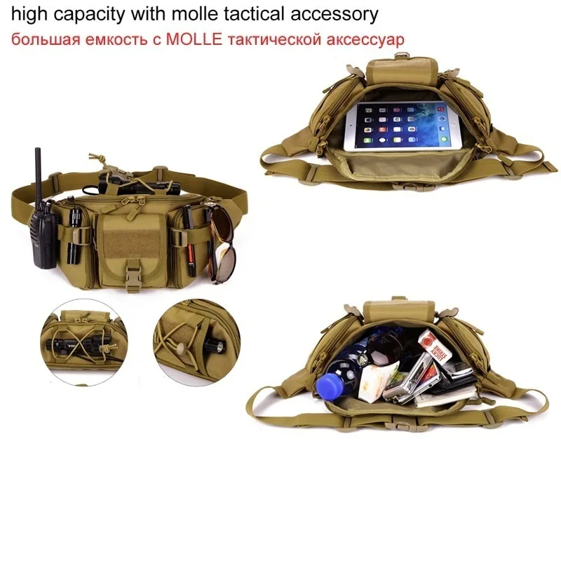 ‌ حقيبة خصر تكتيكية عسكرية للرجال - حقيبة رياضية خارجية مقاومة للماء مع مولي للمشي لمسافات طويلة والجري والسفر