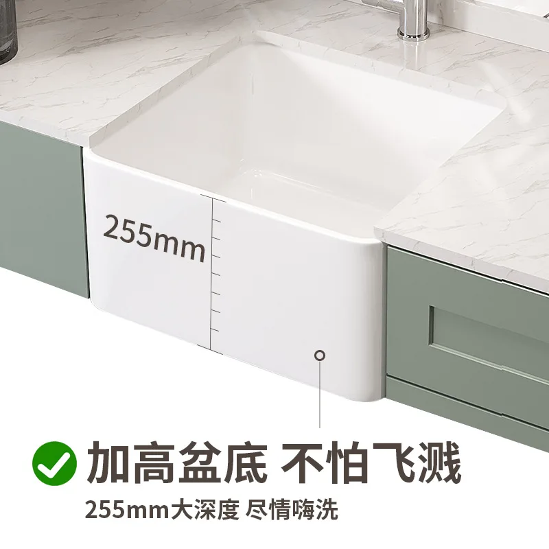 American kitchen double basin ceramic basin semi-embedded integrated sink vegetable basin large rectangular sink