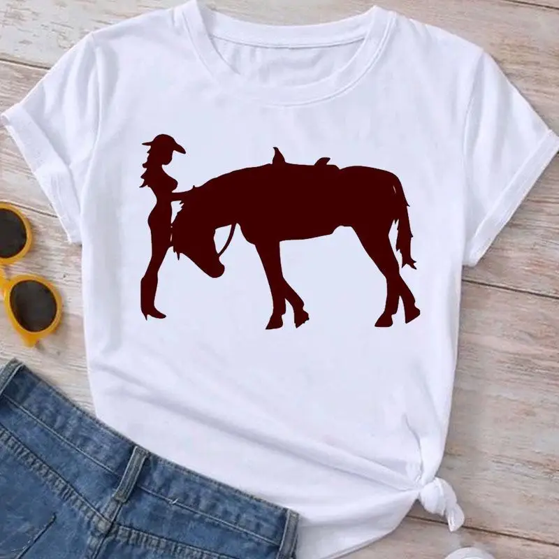 Watercolor Horse Love Graphic T Shirt Fashion Clothes Summer Tee Ladies Cartoon Clothing Short Sleeve Women T-shirt Female Top