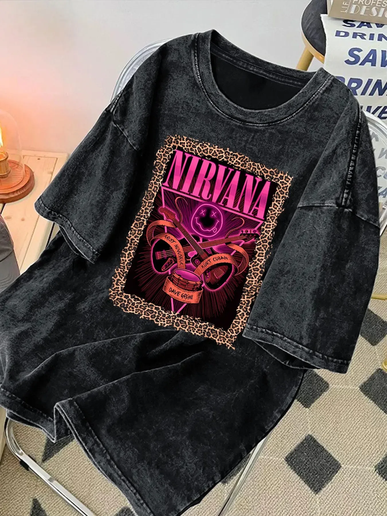Vintage Nirvana-Print High Street T-Shirts mit Metallmuster, gewaschen, Y2K Grafik, Streetwear, ästhetische Oberteile für Damen – Detail 1