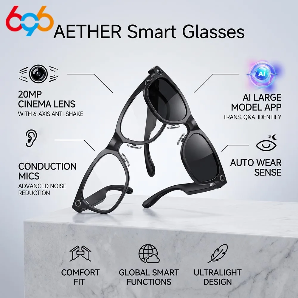 Intelligent Glasses 2000W Pixel Video Shooting Six Axis Anti Shake Three Microphone Recording Real-time Translation Men Women