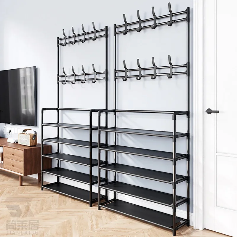 60cm Standing Coat Rack Modern Metal Clothes Garment Hanging Storage Shelf with Shoe Organizer for Entrance Hall Bedroom