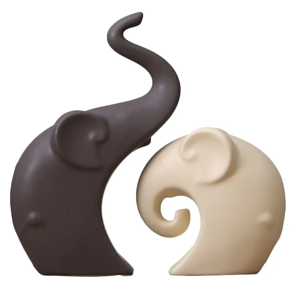 

2Pcs Ceramic Couple Elephant Sculptures Creative Home Decoration Porcelain Statues Elephant Ornaments for Table Desk Living Room