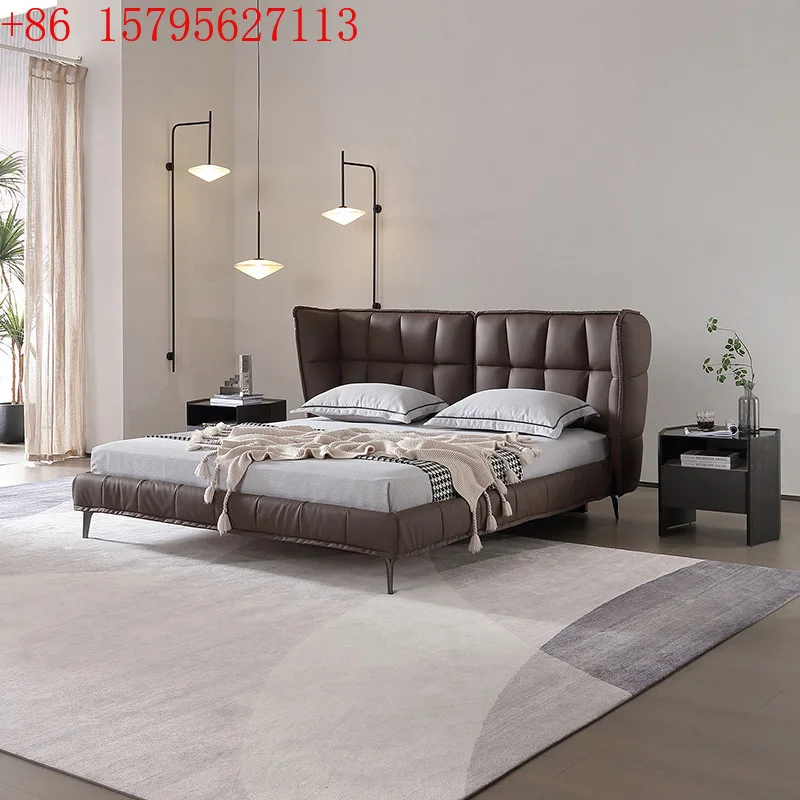 

Мебель Фошань, мышечная кровать, итальянская минималистичная кровать размера «queen-size» для главной спальни, кожаная двуспальная кровать Напа