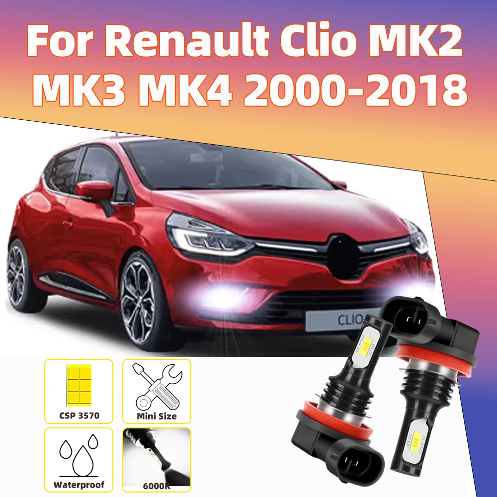 

2 шт. для Renault Clio MK2 MK3 MK4 2000 2001 2002 2003 2004 2005 2006 2007 2008-2018 светодиодные автомобильные противотуманные фары передние противотуманные фары Canbus