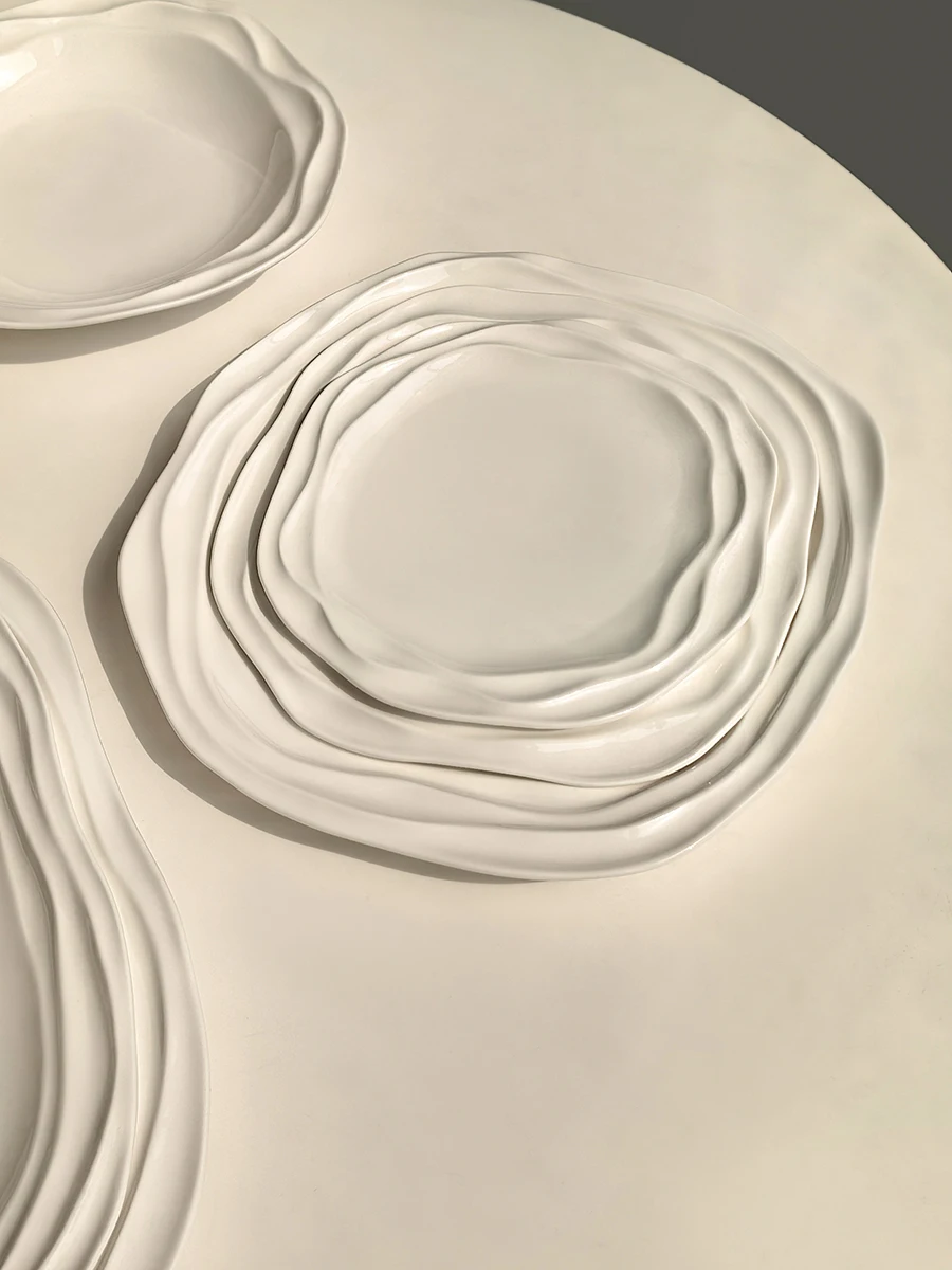 Plato cuadrado de cerámica con diseño de onda francesa, vajilla de cerámica de 7/8/10 pulgadas, plato de desayuno para el hogar, exquisito diseño de alto valor