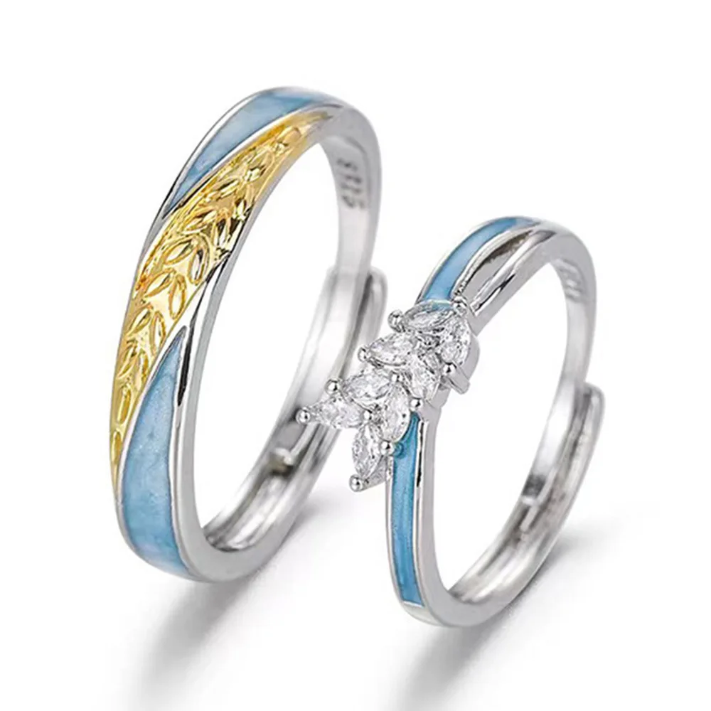 High Quality Woman's 925 Sterling Silver Jewelry Fashion Leaf Crystal Zircon Couple Ring For Men XY0312