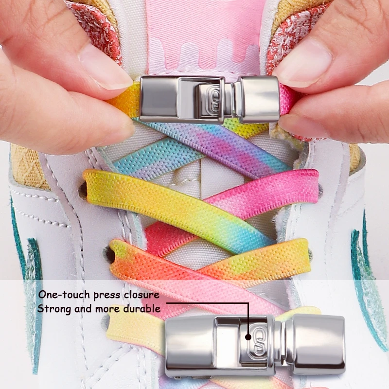 

1 PairMetal Snap Colorful Shoe Laces No Tie Wide Flat Elastic Shoe Laces Sneakers Tennis Shoes Shoe Laces Easy to Use Shoe Laces