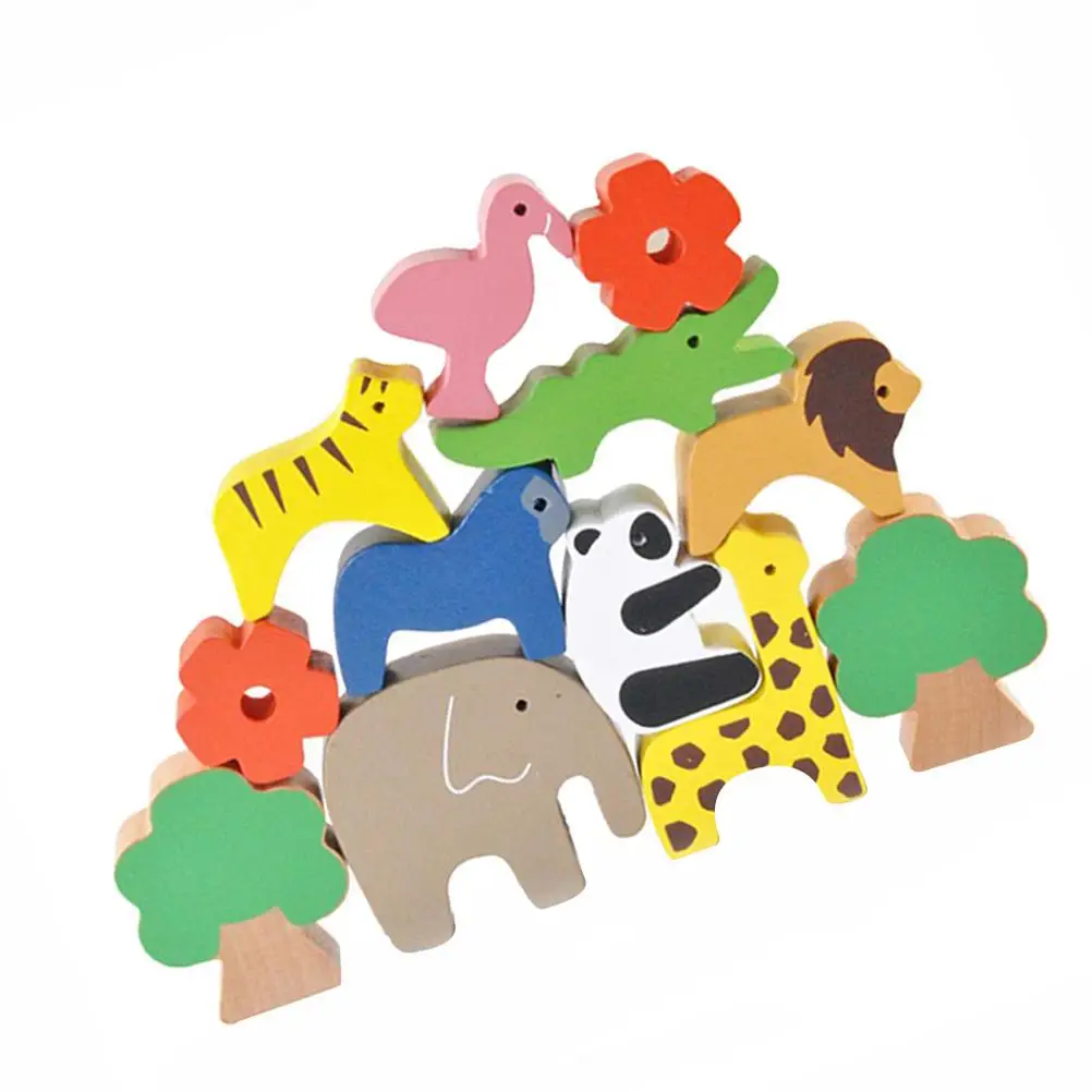 

Wooden Stacking Toys 8 Animals 2 Trees Flowers Ark Balancing Blocks Kids Toddler Montessori Fine Motor Skills Safe