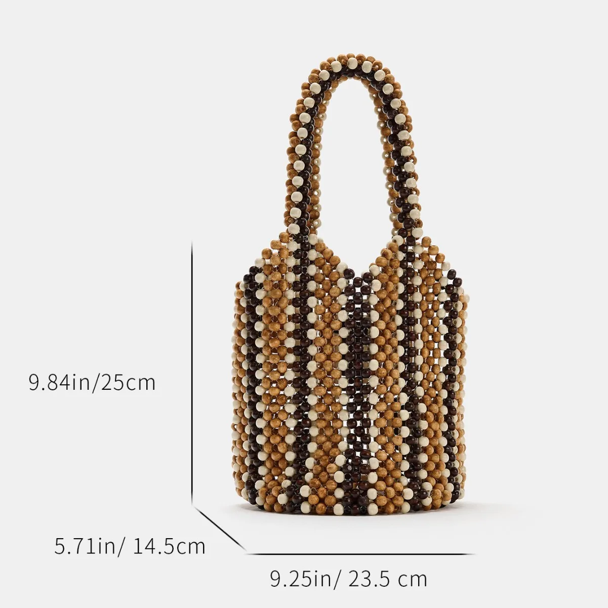 2026 Vintage Wooden Beaded Tote Bag Handwoven Color Block Bead Handbag Hollow Bucket Bag Summer Beach Vacation Top Handle