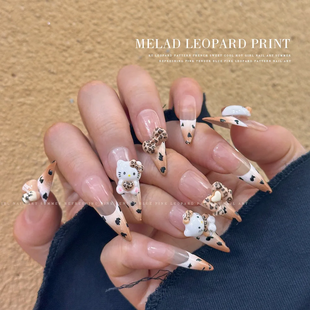 50 قطعة جديد ليوبارد طباعة مرحبا كيتي مسمار السحر ثلاثية الأبعاد الكرتون ستار ، القلب ، وربطة عنق مسمار الفن اكسسوارات لمظهر مانيكير أنيق