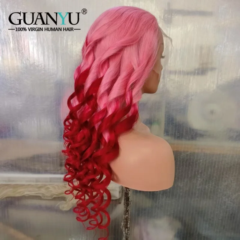 

Ombre Pink-Red Colored Loose Wave 13X4 Lace Front Wig Human Hair Wigs For Women Brazilian hair