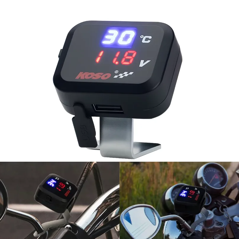 Universal 12-24V Motorcycle Voltmeter Thermometer With USB Charger Indicator Water Temperature Test Meter Motorbike Accessories