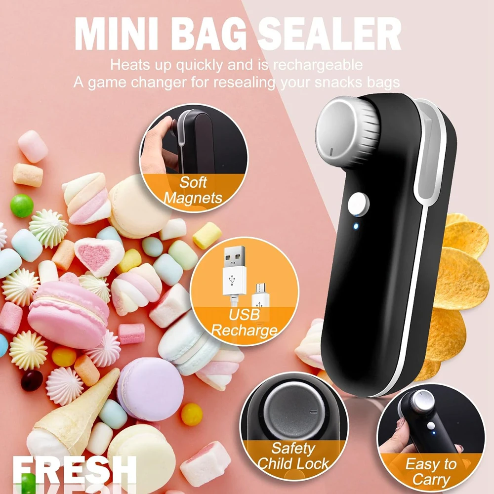 Upgraded Mini Bag Sealer Handheld Heat 2 in 1 Heat Seal Quick Resealing Portable Bag Resealer for Plastic Bags Food Storage