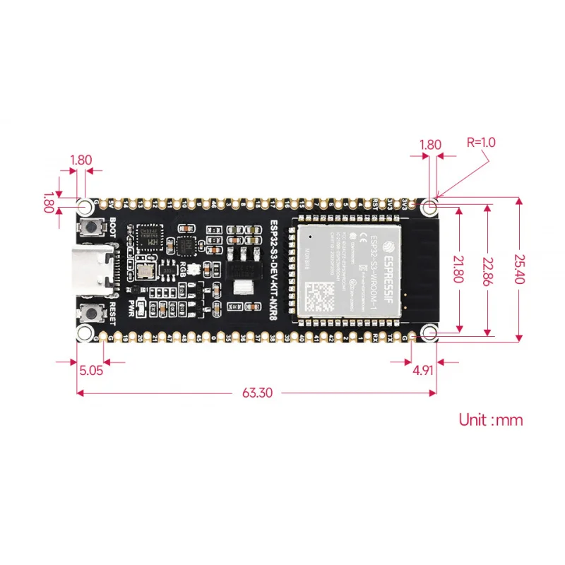 

SKU-32588 Waveshare ESP32-S3 Microcontroller, 2.4GHz Wi-Fi Development Board, 240MHz Dual Core Processor, ESP32-S3-WROOM Module,