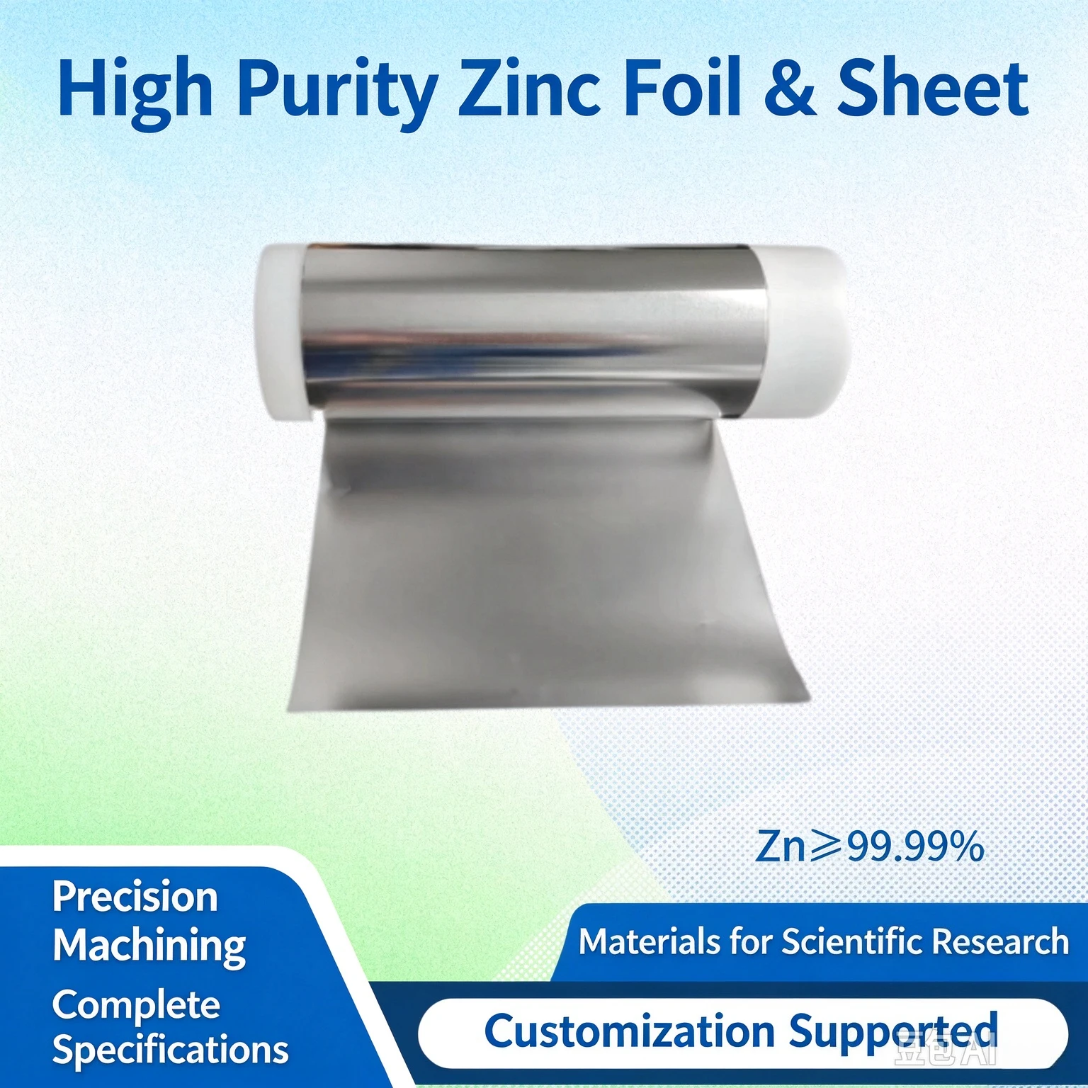 99.99% High Purity Zn Foil, Research Grade Sheet, Electrode, Strip, Disc, Plate for Lab Electrochemical Test & DIY