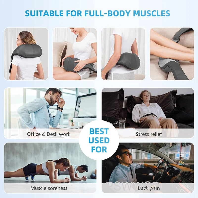 Electric Neck And Back Massager Wireless Neck And Shoulder Kneading Massage Pillow Cervical Back Muscle Relaxing Massage Shawl