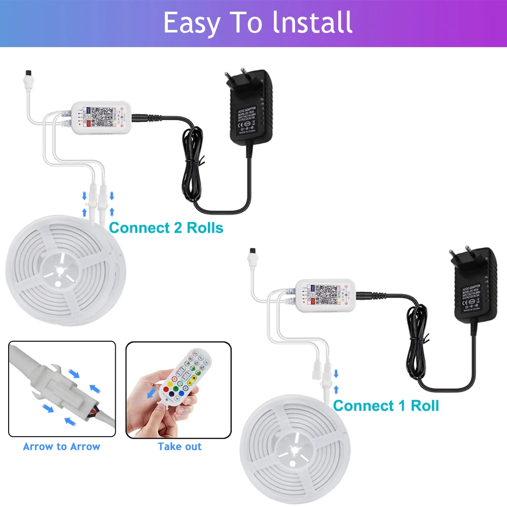 Silcone Neon LED Strip Light 5V WS2812B RGB Dream Color Bluetooth Remote Control Waterproof Neon Light Bedroom TV Backlight