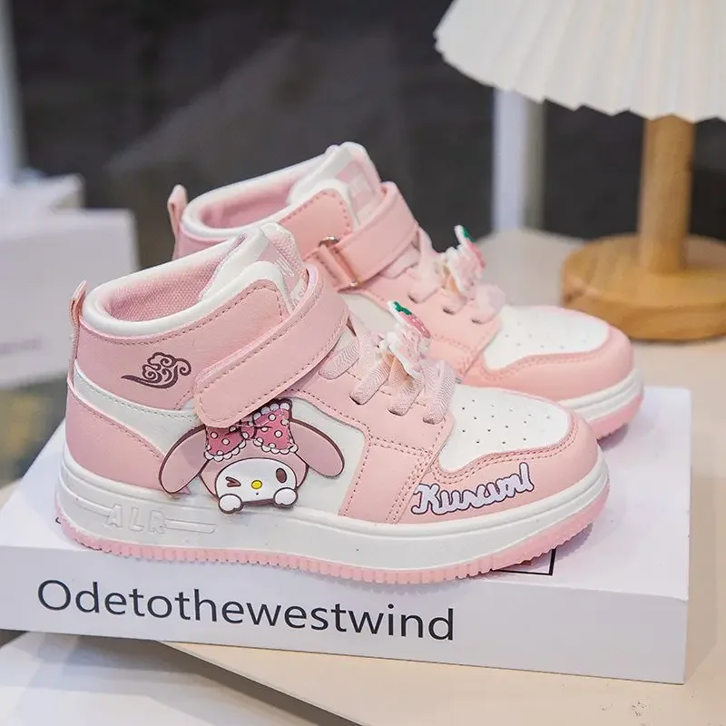 Sweet Cute Kuromi Anime High Top Casual Shoes Spring Autumn Sanrio Ins Kawaii Cartoon Leather Sneakers Lovely Gifts for Girls