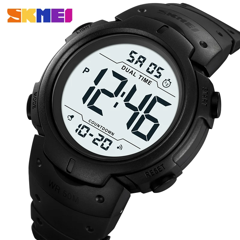 Relojes digitales SKMEI 2304 para hombre, reloj deportivo con calendario, reloj de pulsera luminoso con esfera grande, resistente al agua 50M, reloj con cuenta regresiva, reloj para hombre.