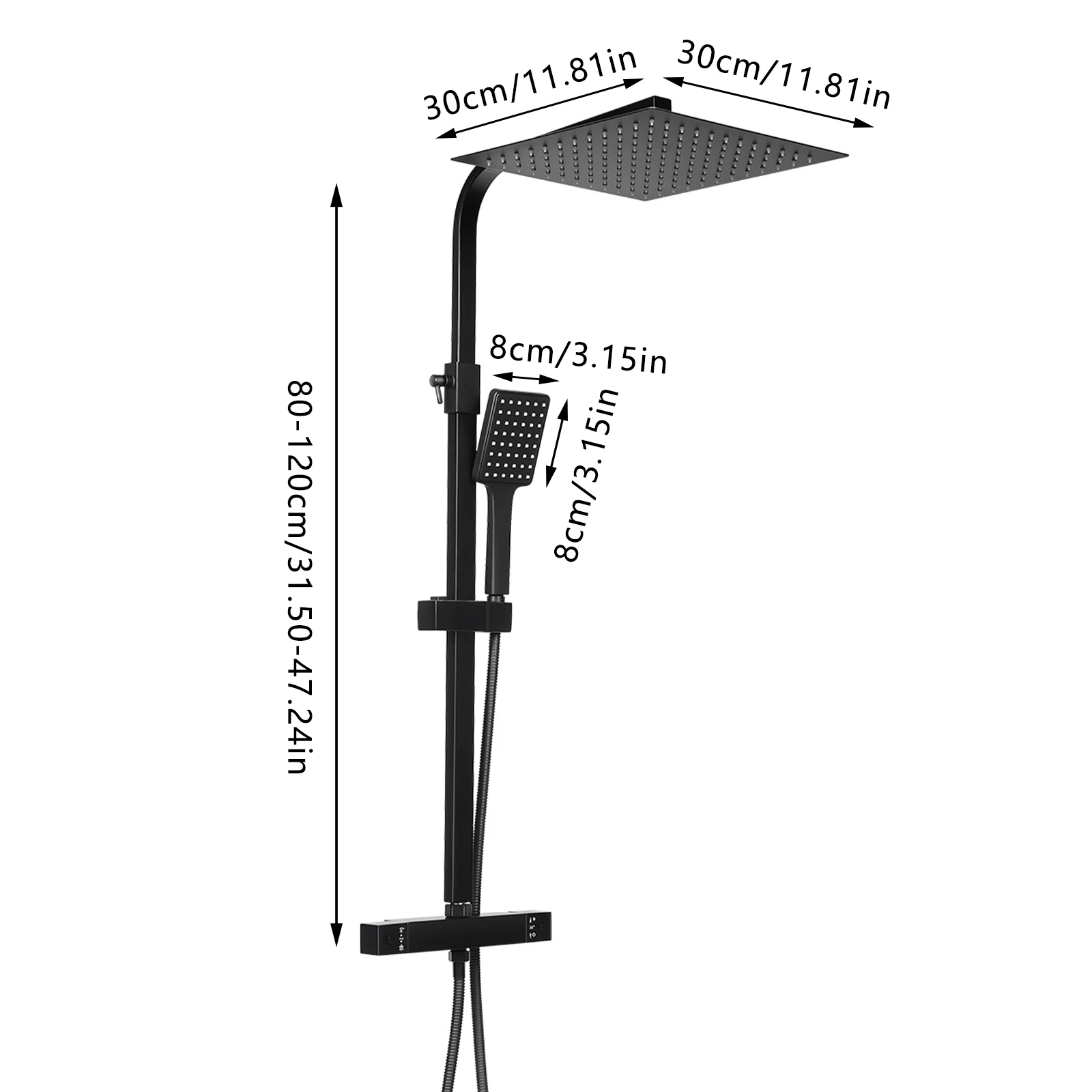 Ensemble de douche en acier inoxydable, tige de douche réglable et rétractable avec Thermostat, colonne de douche avec douche de pluie et douchette à main