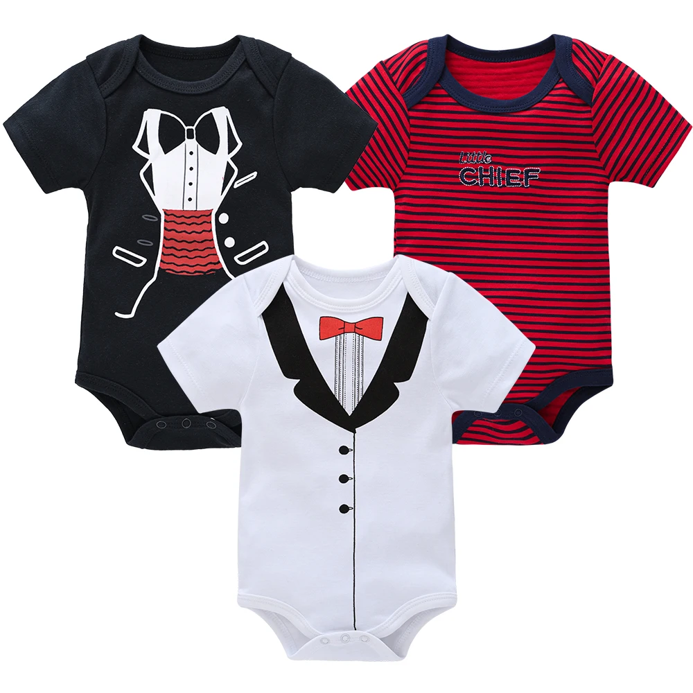 

3 Pcs Summer Baby Clothes Boys Romper 100% Cotton Bebe Bodysuit Gentlemen Infant Clothing Outfit Jumpsuit Short Sleeve Clothes