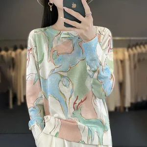 Rundkragen Schweiß bemalt mit weiblicher Seidentinte, Wollnetzpullover, Graffitijacke, neu, Frühling, 2022 12 Hauptverkäufe Nude Seidenbluse - №11