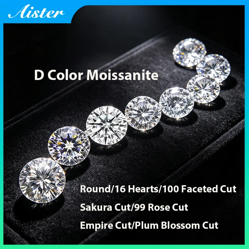Real D Color Moissanite Stones Round 8 Hearts/16 Hearts/100 Faceted Cut/Sakura Cut/99 Rose Cut/Empire Cut/Plum Blossom Cut