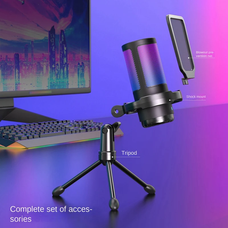 BNVN-Noise Reduction Condenser Microphone With Tripod Bracket Gaming Streaming Microphone Shock Mount For PC Computer Laptops
